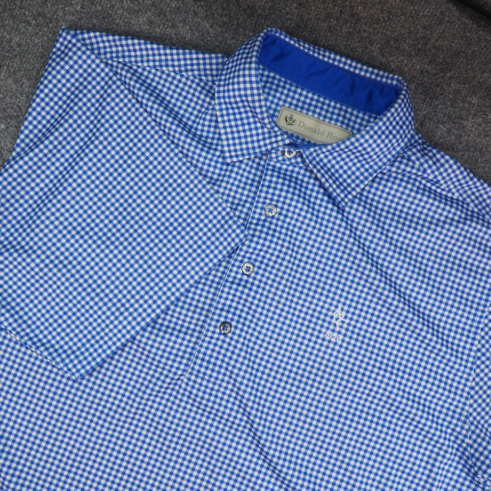 Donald Ross Polo Shirt Mens Large Blue Gingham Check Short Sleeve Golf Top